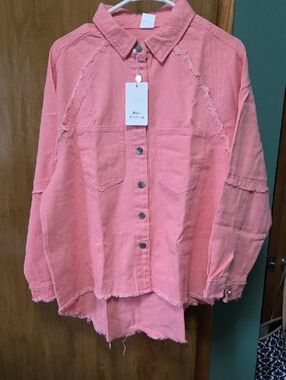 Coral Pink Oversized Button-Up Shacket